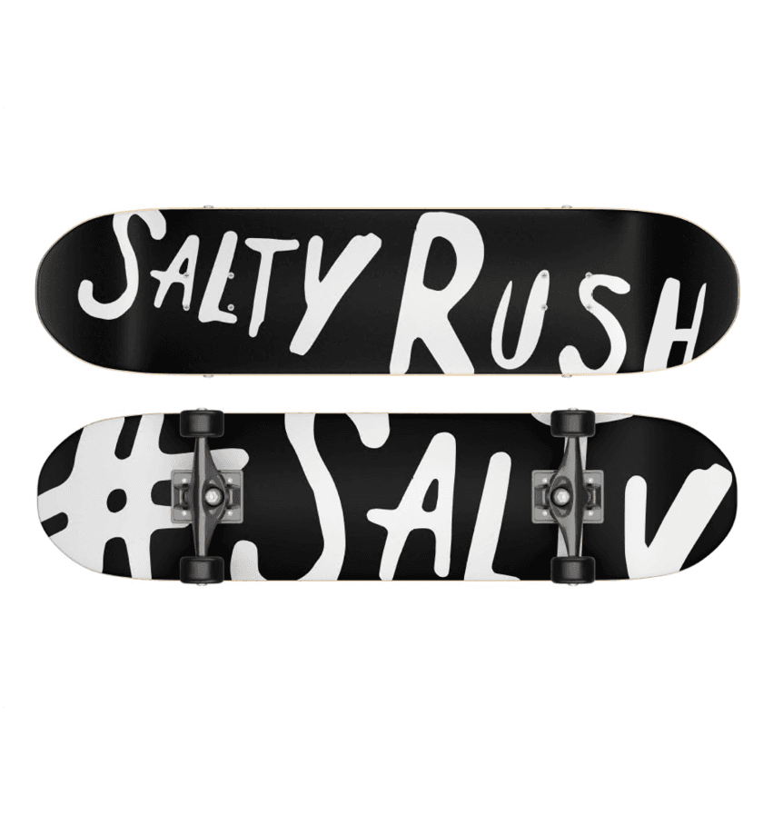 Black and white graphics on skateboard