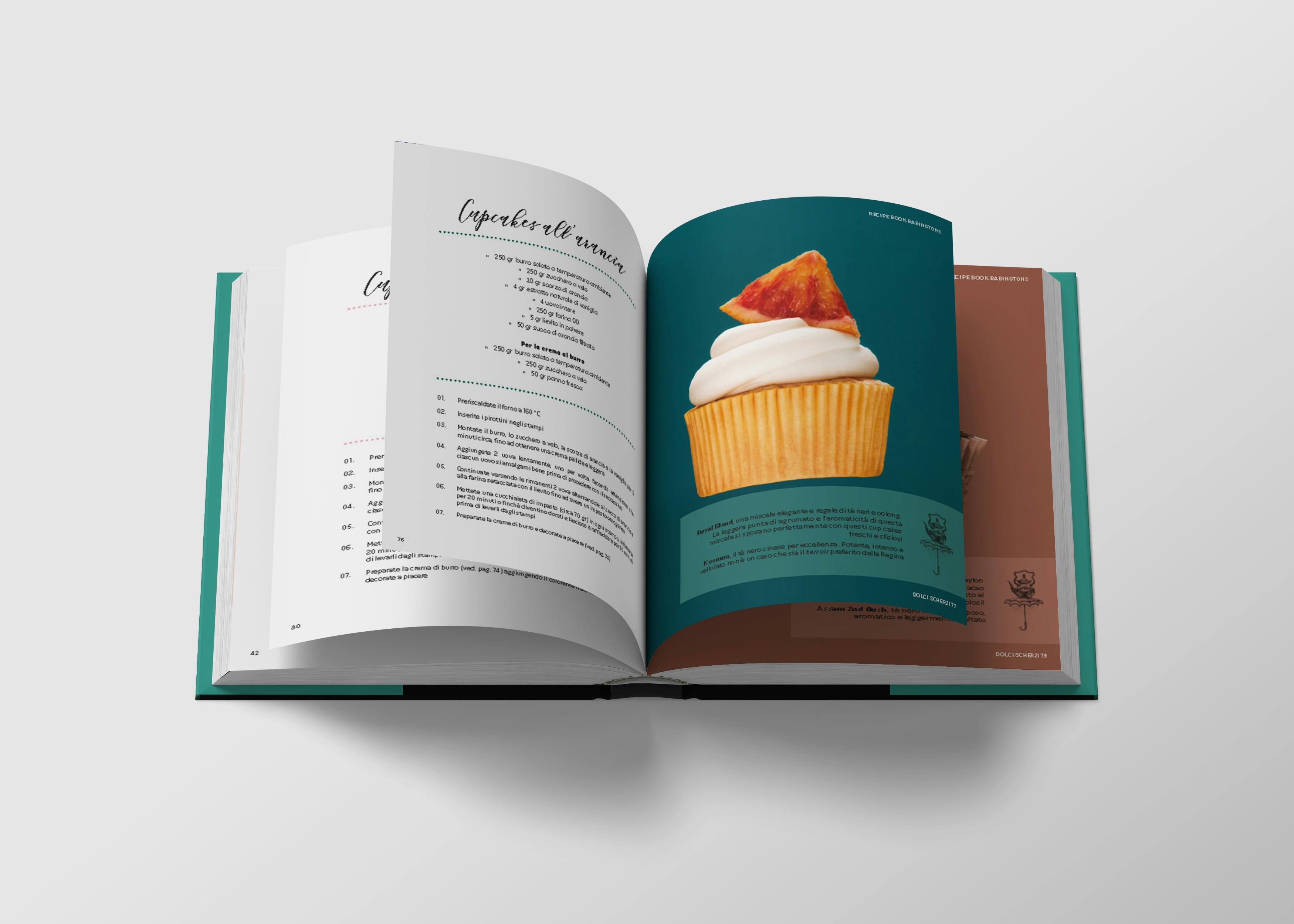 Render of Babingtons Book with a page on a cupcake recipes